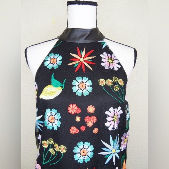 STAUD Sicily Georgette Mini Dress Black Multi Floral Patchwork Size 10 - Picture 5 of 9